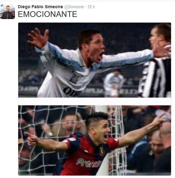 Tutta la gioia di papà Simeone per la doppietta del figlio alla juve...